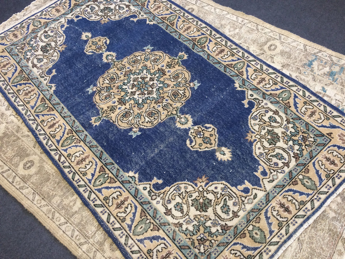 Oushak Rug 4 x 7 Turkish Rug Vintage Rug Hand Made Rug 7x4 wool rug Oriental Rug Blue living room rug