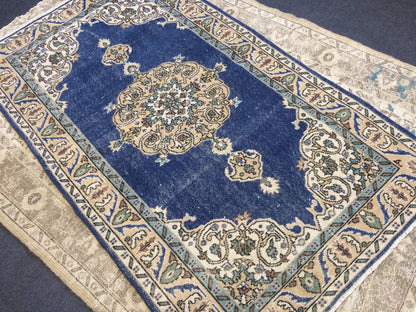 Oushak Rug 4 x 7 Turkish Rug Vintage Rug Hand Made Rug 7x4 wool rug Oriental Rug Blue living room rug
