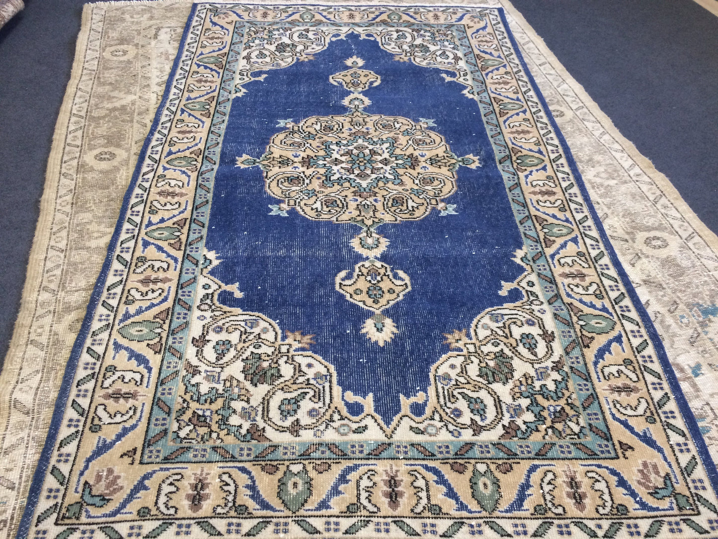 Oushak Rug 4 x 7 Turkish Rug Vintage Rug Hand Made Rug 7x4 wool rug Oriental Rug Blue living room rug