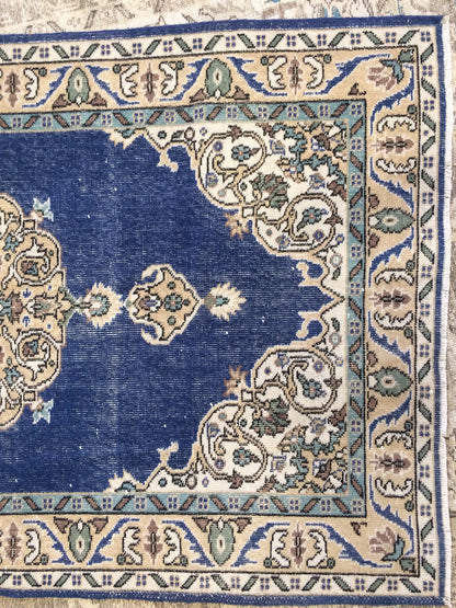 Oushak Rug 4 x 7 Turkish Rug Vintage Rug Hand Made Rug 7x4 wool rug Oriental Rug Blue living room rug