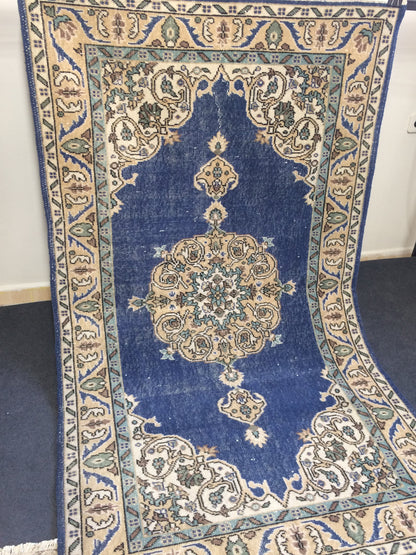 Oushak Rug 4 x 7 Turkish Rug Vintage Rug Hand Made Rug 7x4 wool rug Oriental Rug Blue living room rug