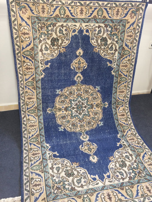 Oushak Rug 4 x 7 Turkish Rug Vintage Rug Hand Made Rug 7x4 wool rug Oriental Rug Blue living room rug