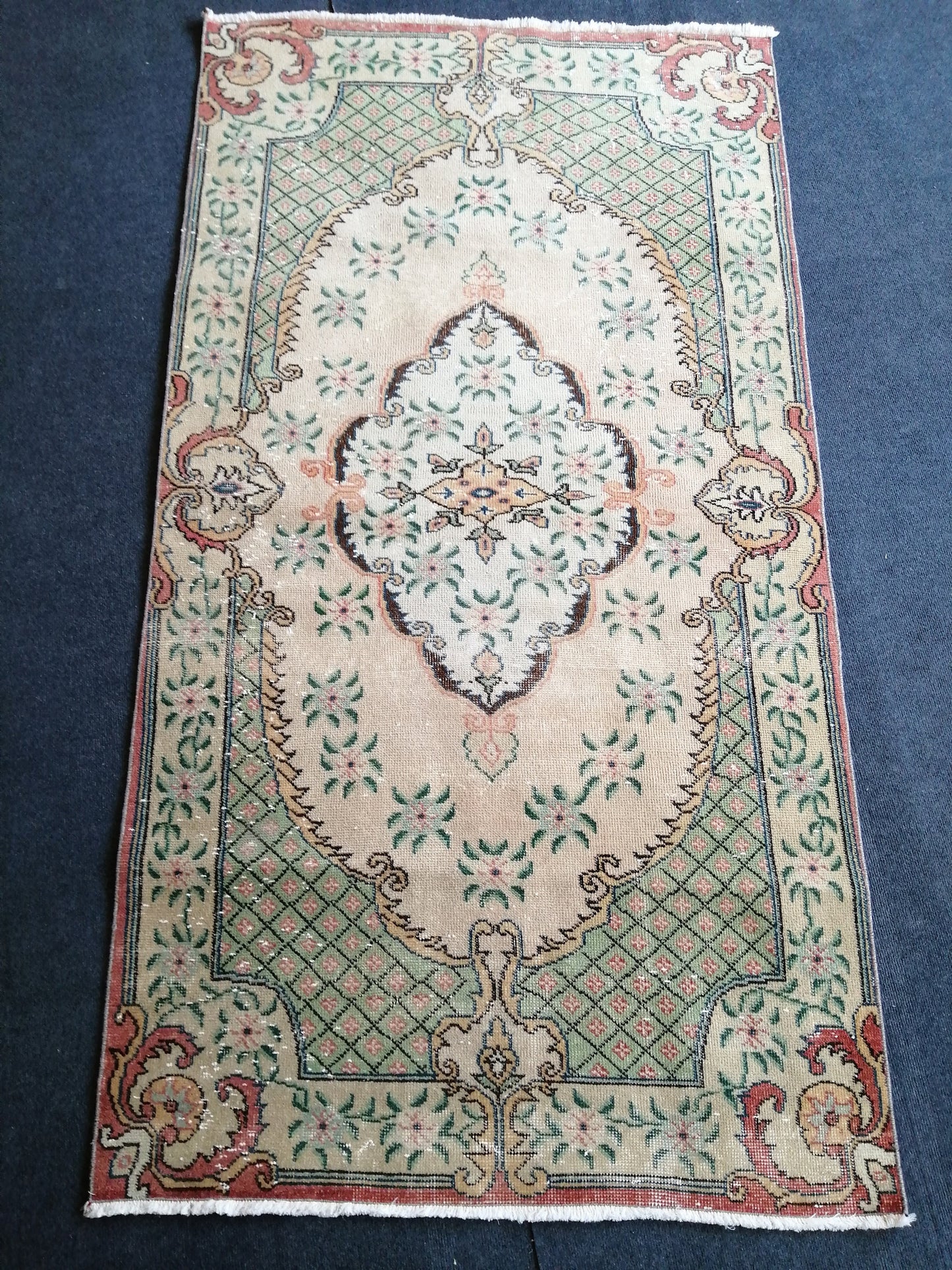 3.7 x 6.9 Turkish Rug, Oushak Rug, Rustic Oushak Rug, Vintage Rug, Hand Made Rug