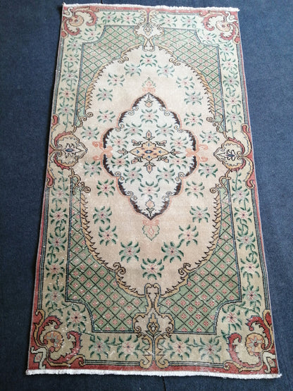3.7 x 6.9 Turkish Rug, Oushak Rug, Rustic Oushak Rug, Vintage Rug, Hand Made Rug
