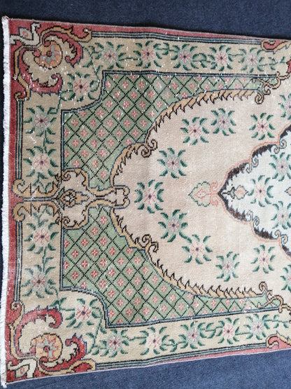 3.7 x 6.9 Turkish Rug, Oushak Rug, Rustic Oushak Rug, Vintage Rug, Hand Made Rug