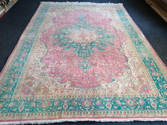 7 x 9.5 Persian RUG Vintage TURKISH Pink Green Oriental Rug Vintage  Vintage Runner Rug Wool Oushak Rug Handmade Rug Hand Knotted Rug
