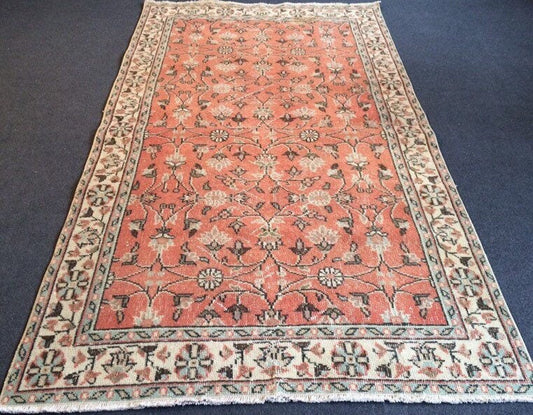 Salmon Color Oushak Rug Boho Floral Rug | Vintage Rug | Hand Made Rug, Wool Rug, Turkish Rug Living Room Rug, Crafts Rug , Art Rug,