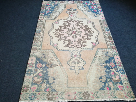 7.2 x 4.2 Turkish Rug, Oushak Rug, Hand Knotted Wool Vintage Rug, Oriental Rugs, Runner Rug, Fun Vintage Rug, Hand Made Rug 4x7 Blue Rug