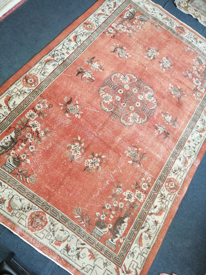 6.8 x 10.3 Vintage Rugs  TURKISH HAND MADE Rugs   Vintage Turkish Rugs Oushak Rug  Turkish Oushak Rug, Vintage 7x10 Rug,  Soft Wool Rug