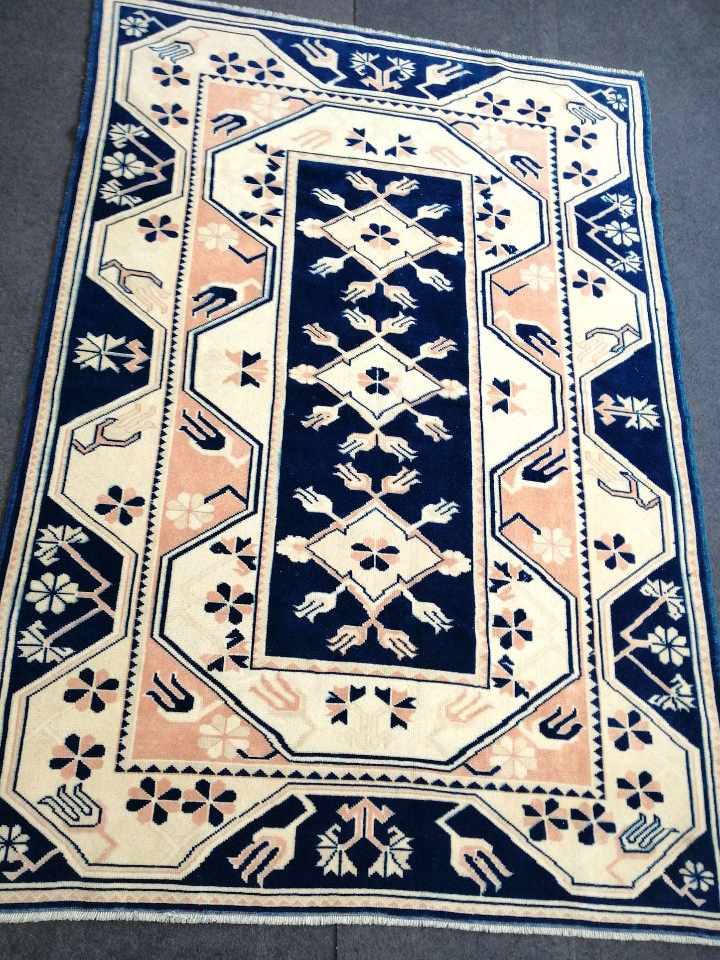 5.3 x 7.8 Vintage Rug, Blue Rug , Oushak Rug, Wool Oushak Rugs, Hand Made Rug, Bohemian Rug, Vintage Turkish Rug, Navy Rug