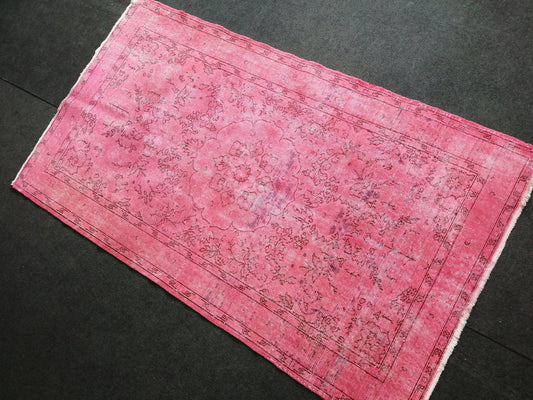6.9 x 3.9 Vintage  Pink Rug Turkish  Rug, Bohemian Rug, Pink - Watermelon color Oushak Rug, VINTAGE RUG , Hand woven Rug, Weaving Rug,