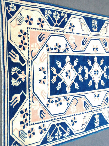 5.3 x 7.8 Vintage Rug, Hand Knotted Blue Rug, Oushak Rug, Wool Handmade Rug, Persian Rug, Vintage Turkish Rug, Farmhouse Rug