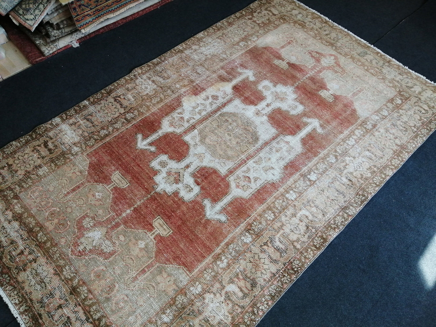 5 x 8.7 Distressed OUSHAK RUG TURKISH Rug  Vintage Rug Wool Oushak Rug Hand Made Rugs Vintage Turkish Rug