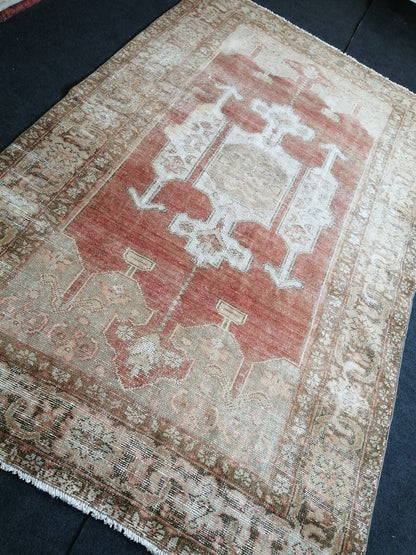 5 x 8.7 Distressed OUSHAK RUG TURKISH Rug  Vintage Rug Wool Oushak Rug Hand Made Rugs Vintage Turkish Rug