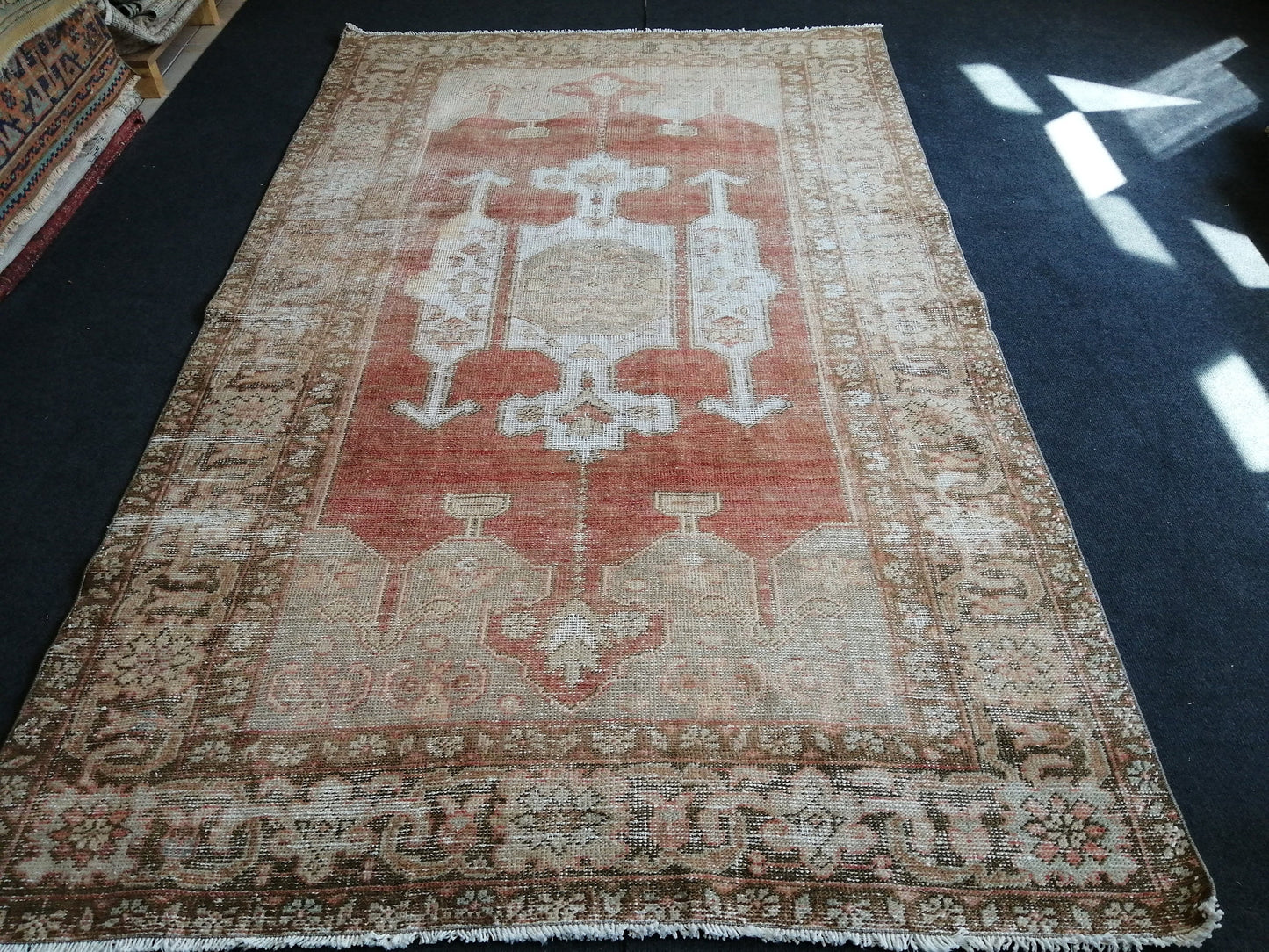 5 x 8.7 Distressed OUSHAK RUG TURKISH Rug  Vintage Rug Wool Oushak Rug Hand Made Rugs Vintage Turkish Rug