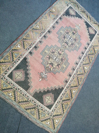 HandMade Rug 4 x7 Hand Crafted Rug, Rustic Rug, Turkish Rug, Farmhouse Rug, Vintage Rug, Wool Rug Hand Knotted Rug