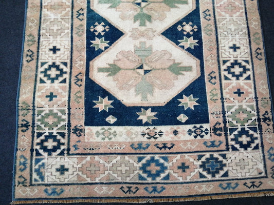 Quality OUSHAK RUG TURKISH Vintage Blue Rug Wool Navy Color Rug Handmade Rug