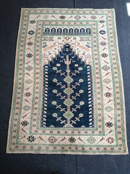 BLUE Rug 4.8 x 6.8 Hand Made Rug, Oushak Rug, QUALITY Rug, Turkish Rug, Farmhouse Rug, Vintage Rug, Wool rug