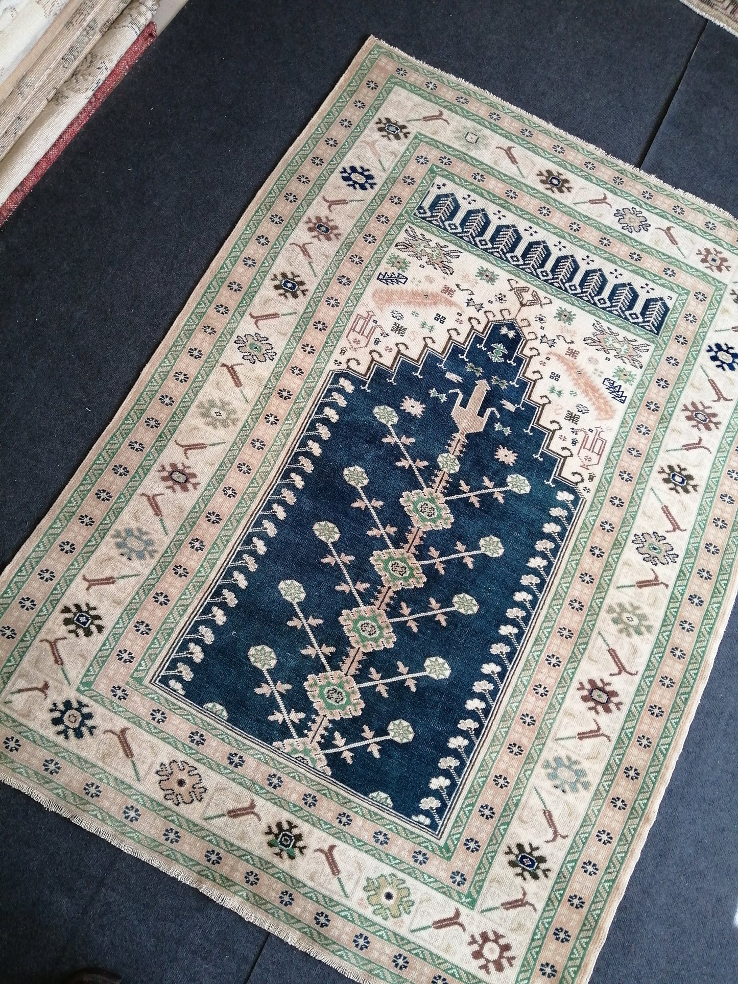 BLUE Rug 4.8 x 6.8 Hand Made Rug, Oushak Rug, QUALITY Rug, Turkish Rug, Farmhouse Rug, Vintage Rug, Wool rug