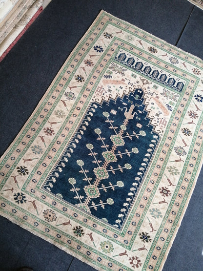 BLUE Rug 4.8 x 6.8 Hand Made Rug, Oushak Rug, QUALITY Rug, Turkish Rug, Farmhouse Rug, Vintage Rug, Wool rug