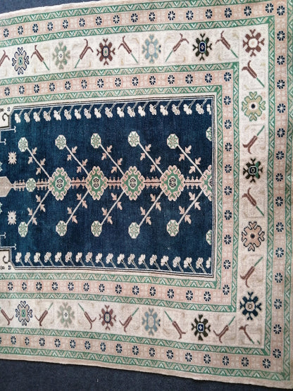 BLUE Rug 4.8 x 6.8 Hand Made Rug, Oushak Rug, QUALITY Rug, Turkish Rug, Farmhouse Rug, Vintage Rug, Wool rug