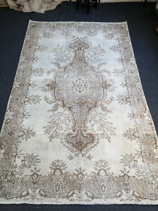 6.2 x 9.9 Vintage Rugs TURKISH HAND MADE Rugs Vintage Turkish Rugs  Muted 6x10 Rug Neutral Turkish Oushak Rug Vintage Oushak Rug, Wool Rug