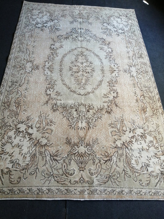 6.7 x 10.2 OUSHAK RUG TURKISH Wool Rug Hand Made Rugs Vintage Turkish Rug