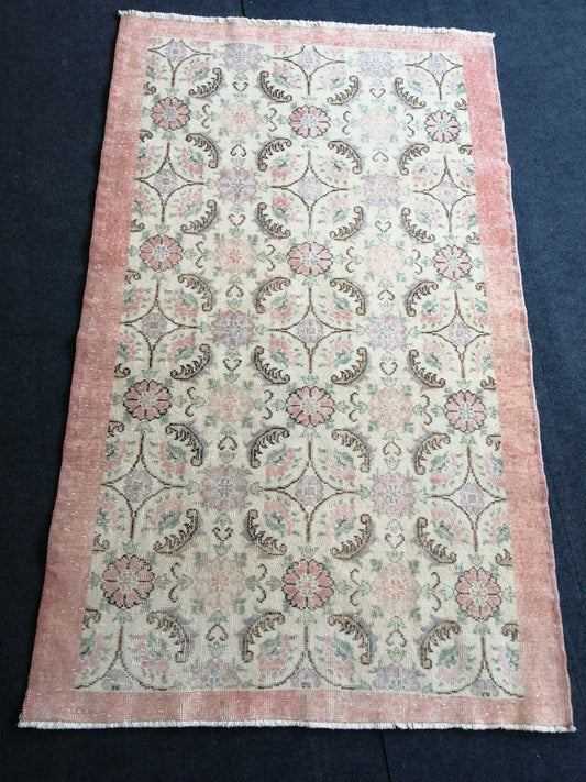 Rustic Oushak Rug, Turkish Rug 4 x 6.4 Oriental Rug, Wool Rugs, Farmhouse Rug, Vintage Rug, Minimalist Rug, Hand Made Rug