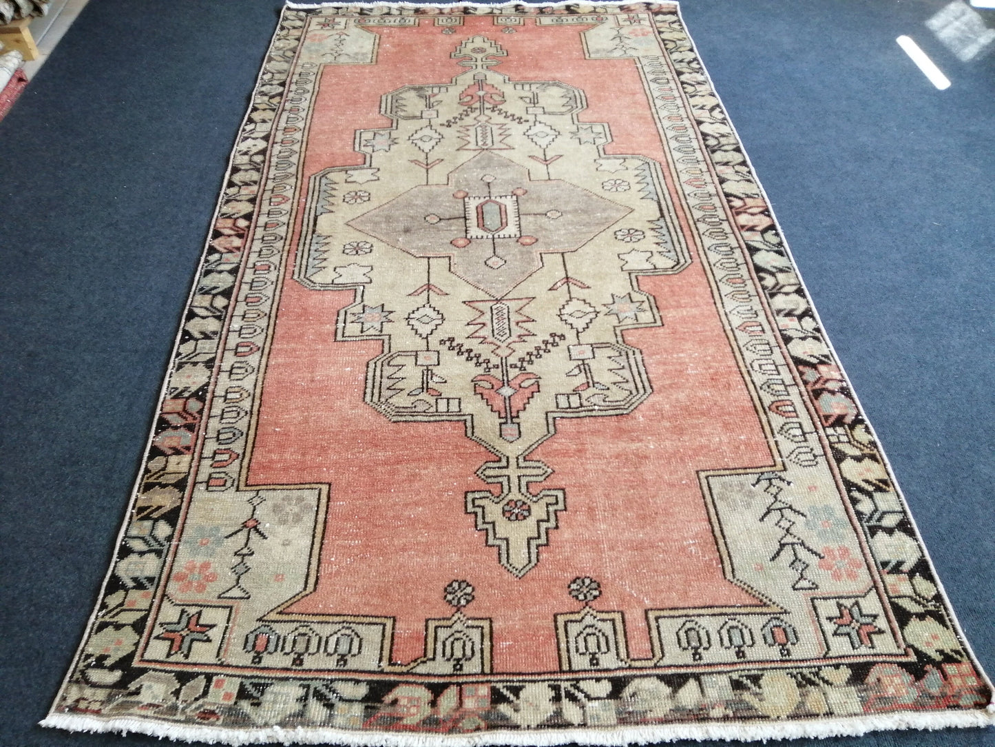 4.5 x 8 Vintage Rug TURKISH Hand Knotted Rug Vintage Turkish Rug Oushak Rug Handmade Turkish Oushak Rug, Vintage Persian Rug, Wool Rug