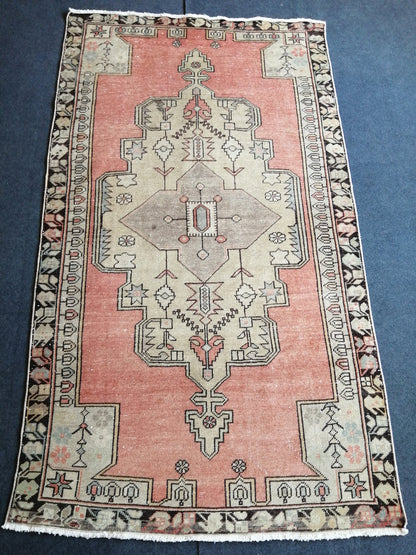 4.5 x 8 Vintage Rug TURKISH Hand Knotted Rug Vintage Turkish Rug Oushak Rug Handmade Turkish Oushak Rug, Vintage Persian Rug, Wool Rug