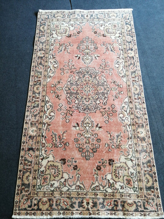 7 x 3.7 Turkish Rug, Vintage Rug, Hand Made Oushak Rug, Distressed Colors Rug, Oushak Rug