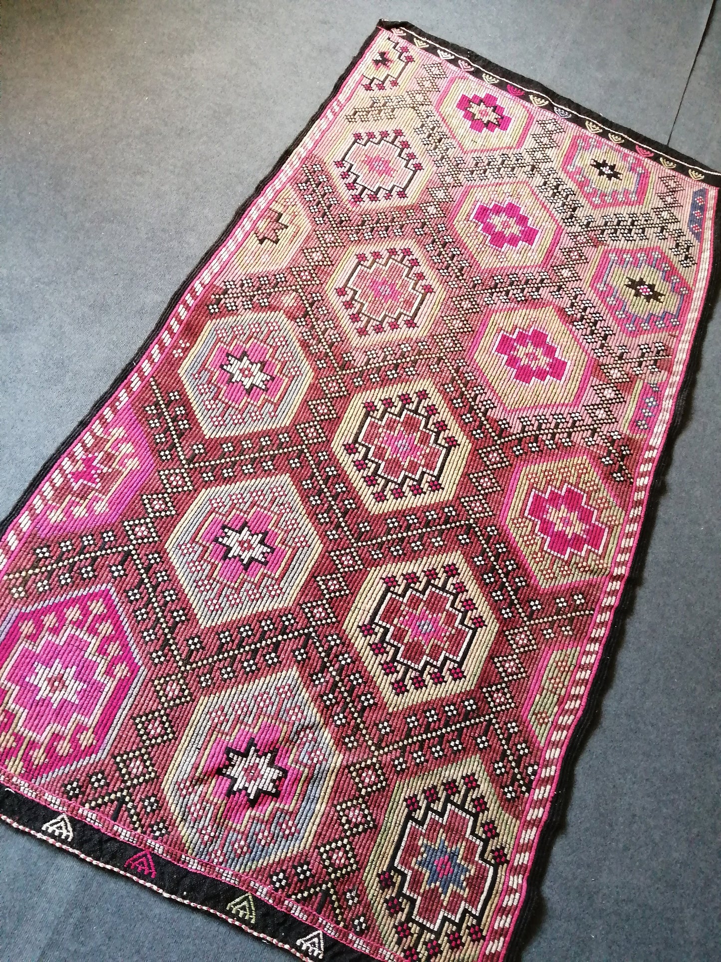 8 x 4 Flatwoven with Embroidery Rug TURKISH HAND MADE Rugs Vintage Turkish Rugs  Oushak Rug   Traditional Rug, Vintage Oushak Rug, Wool Rug