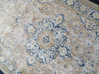 5.3 x 9 Vintage Rugs  TURKISH HAND MADE Rug Muted Vintage Turkish Rugs  Blue Persian Rug Turkish Oushak Rug, Vintage Oriental Rug, Wool Rug