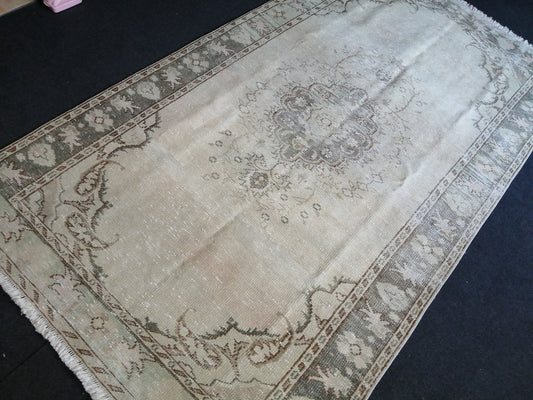 5 x 9.2 Muted Turkish Rug Large Area Rug Pastel colors Vintage Rug Hand Made Oushak Rug Muted Rug Earth Tones Rug Wool Pile Rug Rustic Rug