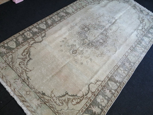 5 x 9.2 Muted Turkish Rug Large Area Rug Pastel colors Vintage Rug Hand Made Oushak Rug Muted Rug Earth Tones Rug Wool Pile Rug Rustic Rug