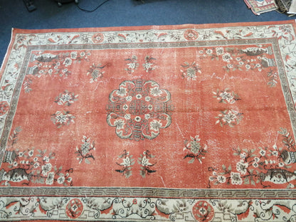 6.8 x 10.3 Vintage Rugs  TURKISH HAND MADE Rugs   Vintage Turkish Rugs Oushak Rug  Turkish Oushak Rug, Vintage 7x10 Rug,  Soft Wool Rug