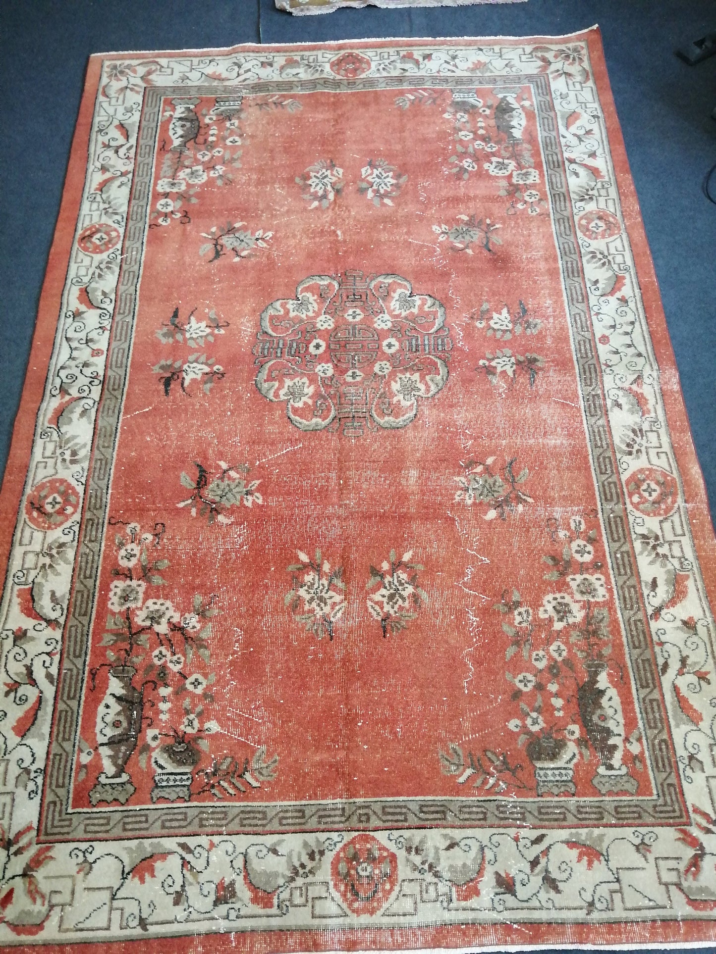 6.8 x 10.3 Vintage Rugs  TURKISH HAND MADE Rugs   Vintage Turkish Rugs Oushak Rug  Turkish Oushak Rug, Vintage 7x10 Rug,  Soft Wool Rug