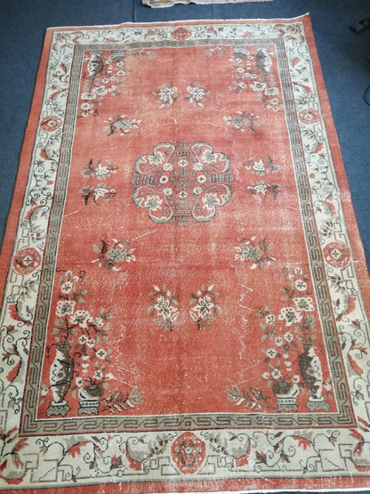 6.8 x 10.3 Vintage Rugs  TURKISH HAND MADE Rugs   Vintage Turkish Rugs Oushak Rug  Turkish Oushak Rug, Vintage 7x10 Rug,  Soft Wool Rug