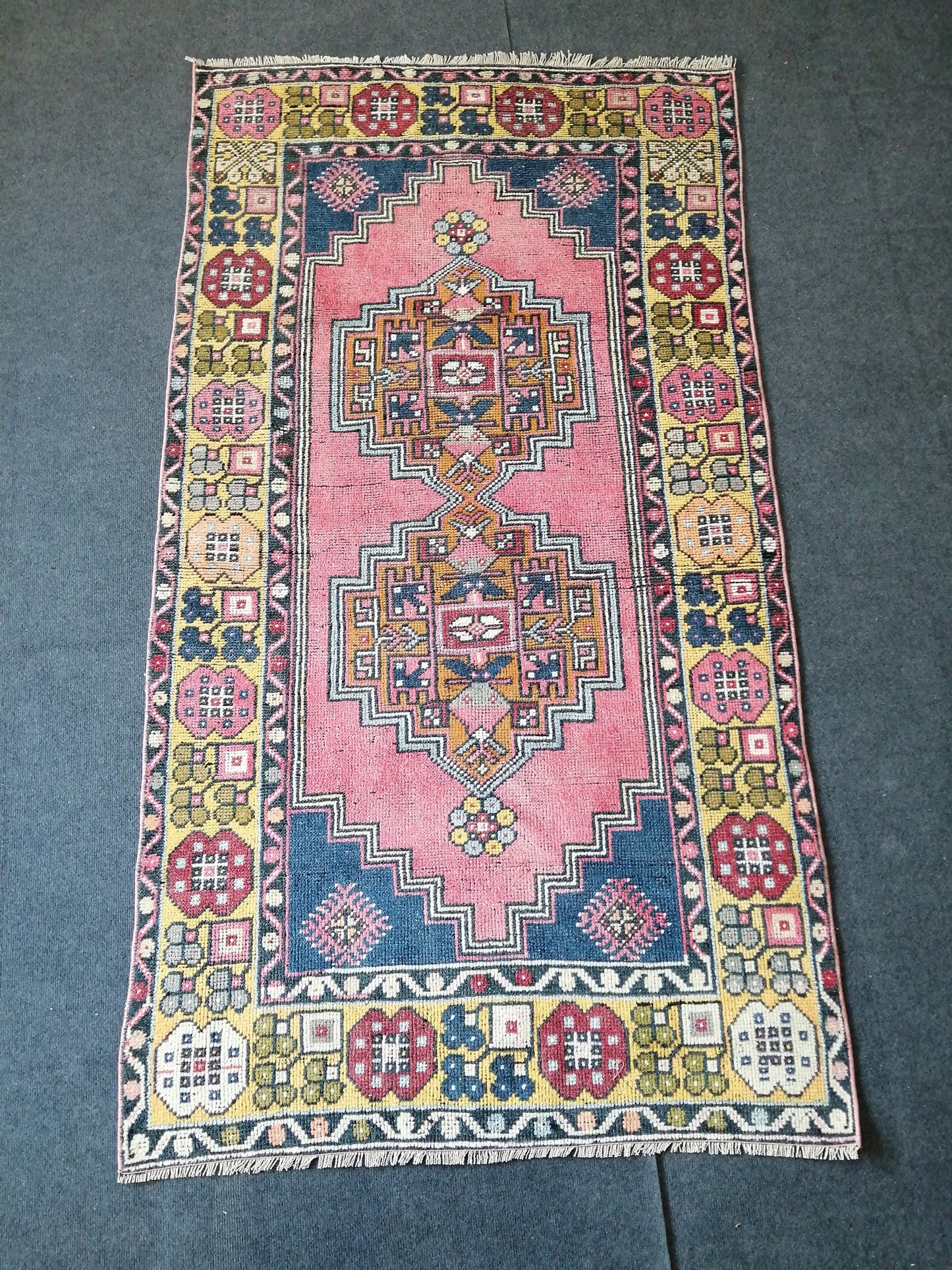 6.8 x 3.7 Turkish Rug, Oushak Rug, Wool Oriental Rug, Blue Oushak Vintage Persian Rug, Hand Made Rug 3.7x6.8 Runner
