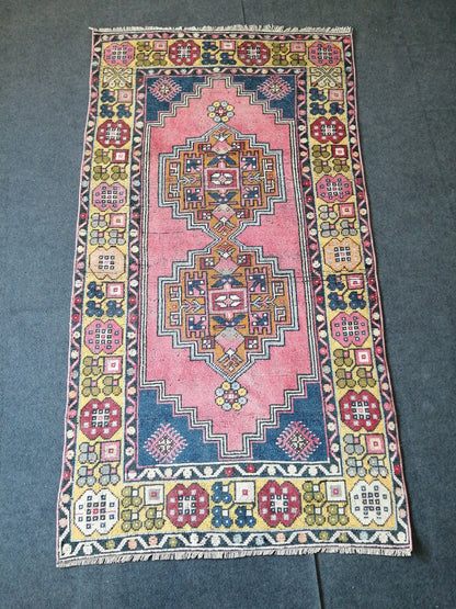 6.8 x 3.7 Turkish Rug, Oushak Rug, Wool Oriental Rug, Blue Oushak Vintage Persian Rug, Hand Made Rug 3.7x6.8 Runner