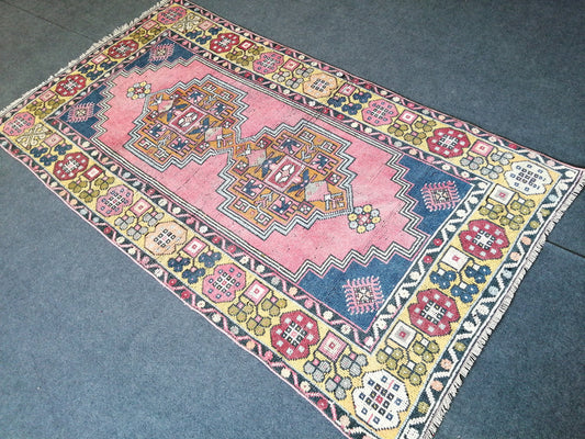 6.8 x 3.7 Turkish Rug, Oushak Rug, Wool Oriental Rug, Blue Oushak Vintage Persian Rug, Hand Made Rug 3.7x6.8 Runner