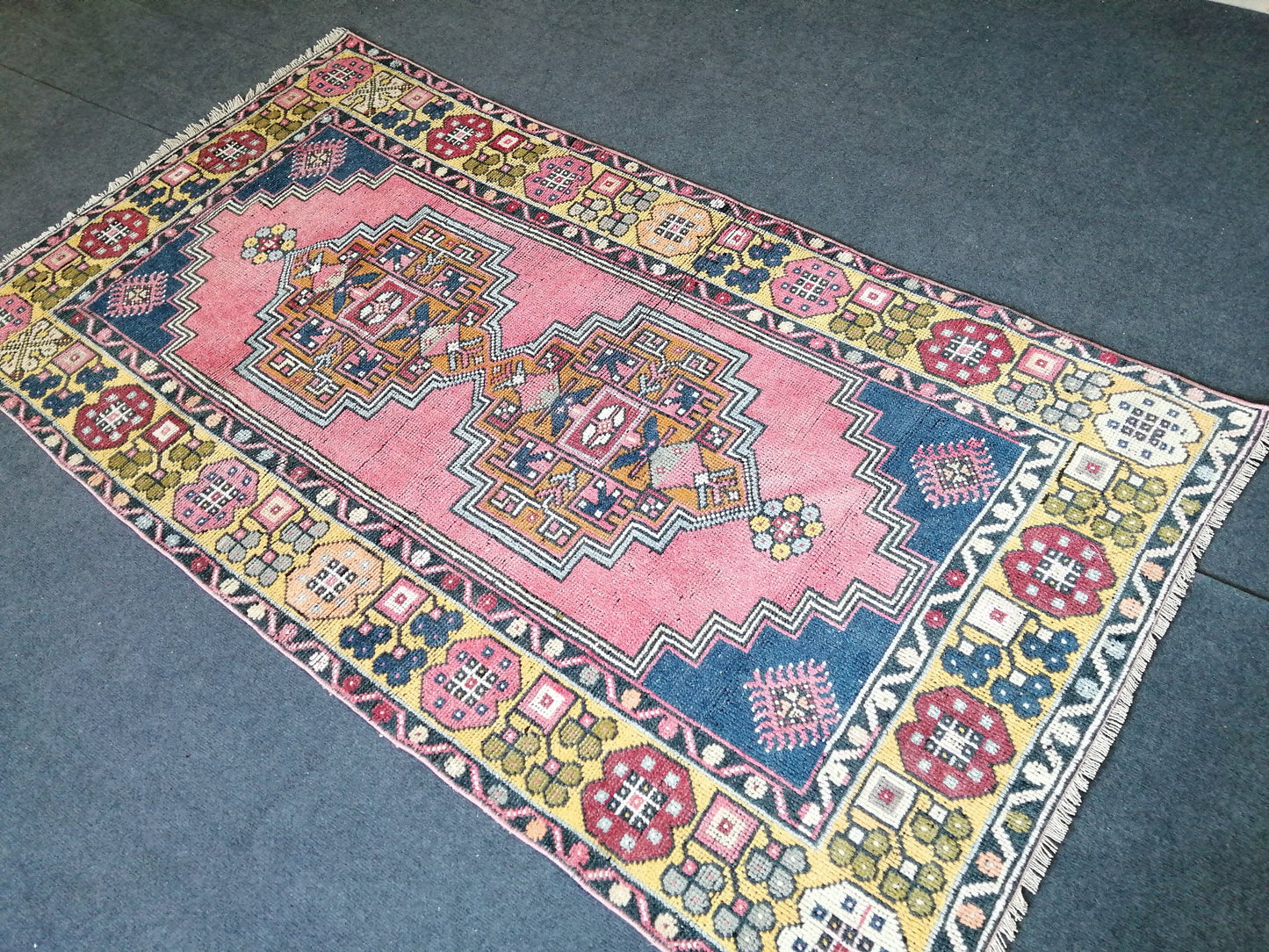 6.8 x 3.7 Turkish Rug, Oushak Rug, Wool Oriental Rug, Blue Oushak Vintage Persian Rug, Hand Made Rug 3.7x6.8 Runner