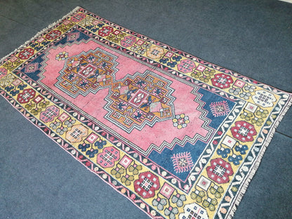 6.8 x 3.7 Turkish Rug, Oushak Rug, Wool Oriental Rug, Blue Oushak Vintage Persian Rug, Hand Made Rug 3.7x6.8 Runner