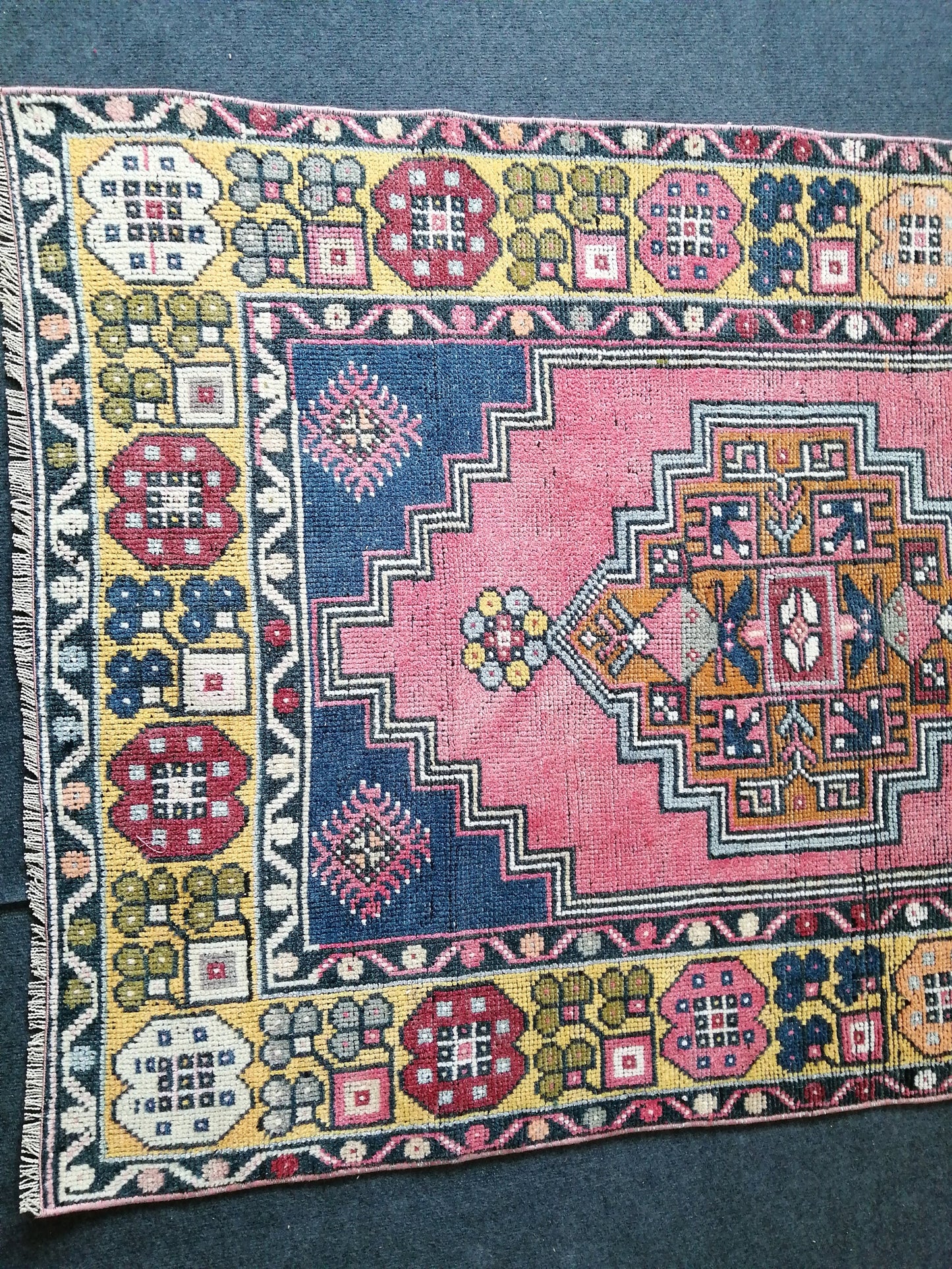 6.8 x 3.7 Turkish Rug, Oushak Rug, Wool Oriental Rug, Blue Oushak Vintage Persian Rug, Hand Made Rug 3.7x6.8 Runner