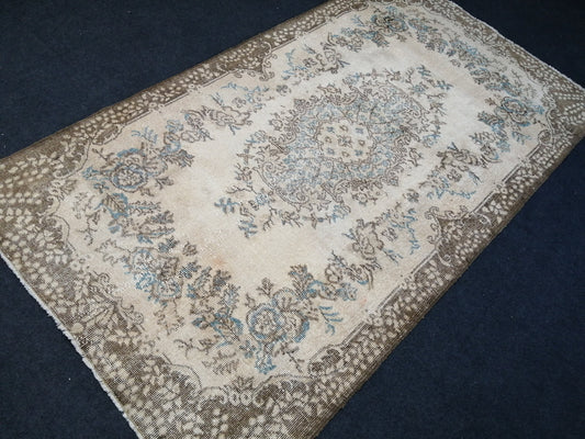 4 x 7.2 Oushak Rug Turkish Runner Rug Vintage Runner Rug Bohemian Rustic Colors Rug Earth tones  Rug Boho Rug Blue  Rug Muted Rug Faded Rug