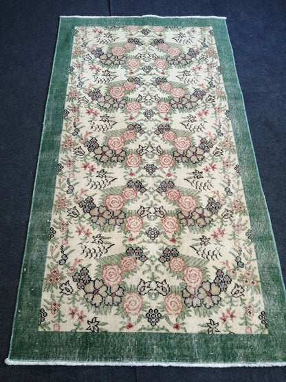 Vintage Green Turkish Floral Oushak Rug,Turkish Rug,Antique Rug,Oushak antique Rug,Hand woven Rug,Weaving Rug,Ethnic Rug,Kitchen Rug
