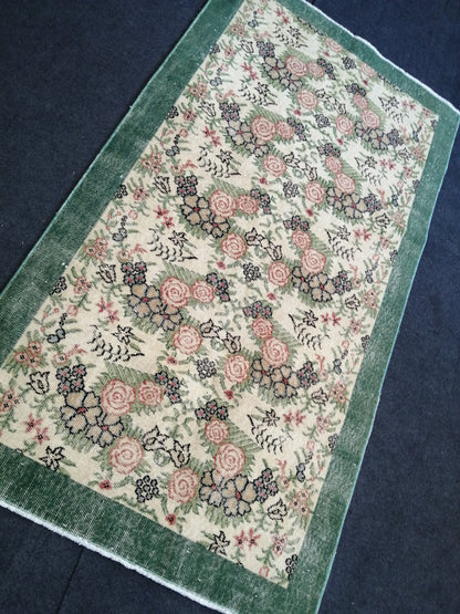 Vintage Green Turkish Floral Oushak Rug,Turkish Rug,Antique Rug,Oushak antique Rug,Hand woven Rug,Weaving Rug,Ethnic Rug,Kitchen Rug