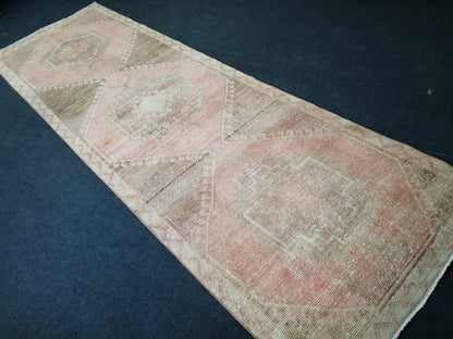 Muted Oushak Runner Rug 3.4 x 11 Turkish Runner Rug Vintage Runner Rug Neutral Hallway Runner Rug Kitchen Runner Rug Muted Wool Runner Rug