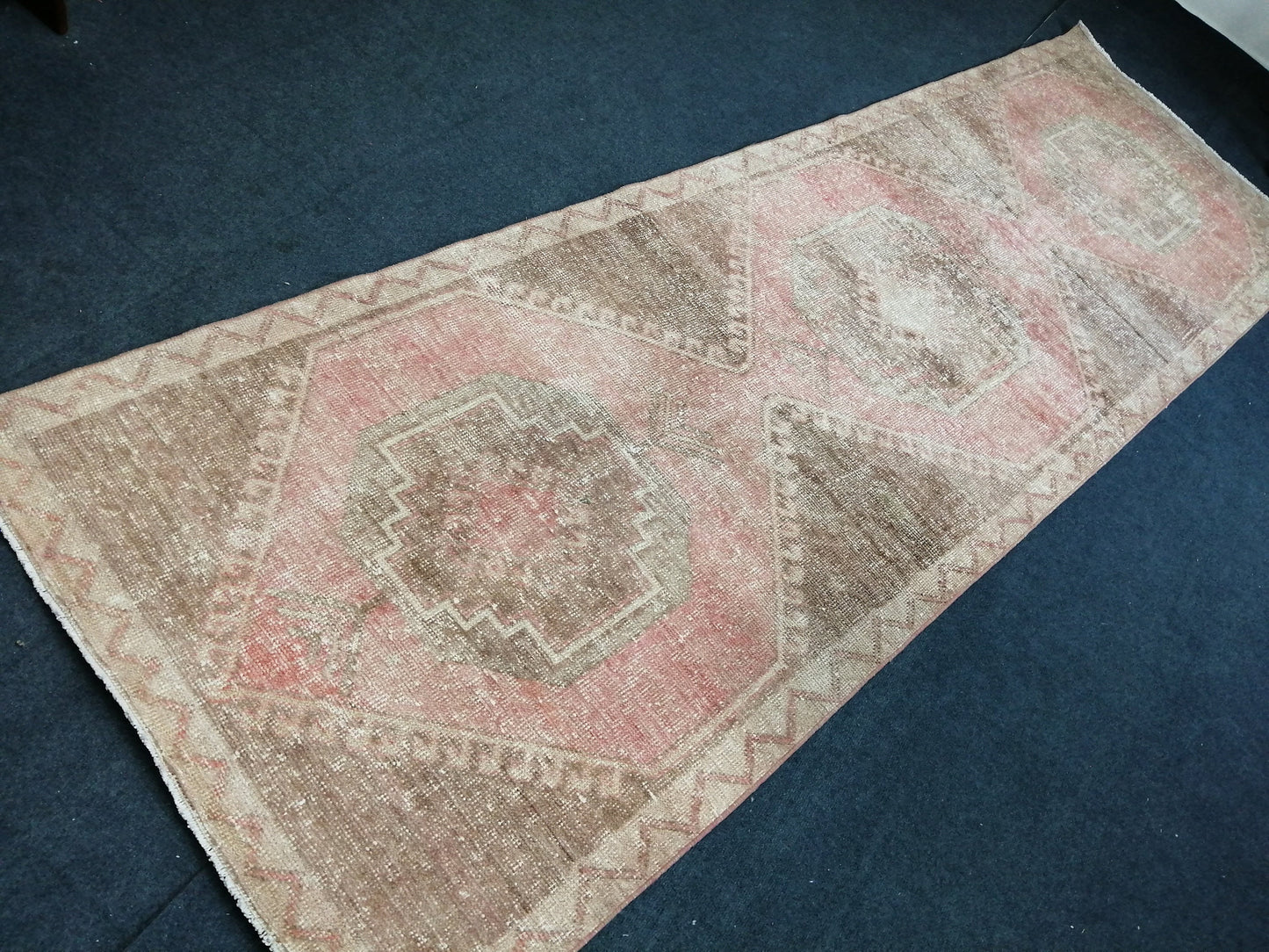 Muted Oushak Runner Rug 3.4 x 11 Turkish Runner Rug Vintage Runner Rug Neutral Hallway Runner Rug Kitchen Runner Rug Muted Wool Runner Rug