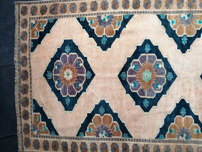 Blue OUSHAK RUG TURKISH Runner Rug Vintage 4.4 x 9.4 Runner Rug Vintage Runner Rug Wool Oushak Rug Hand Made Rugs Vintage Turkish Runner Rug